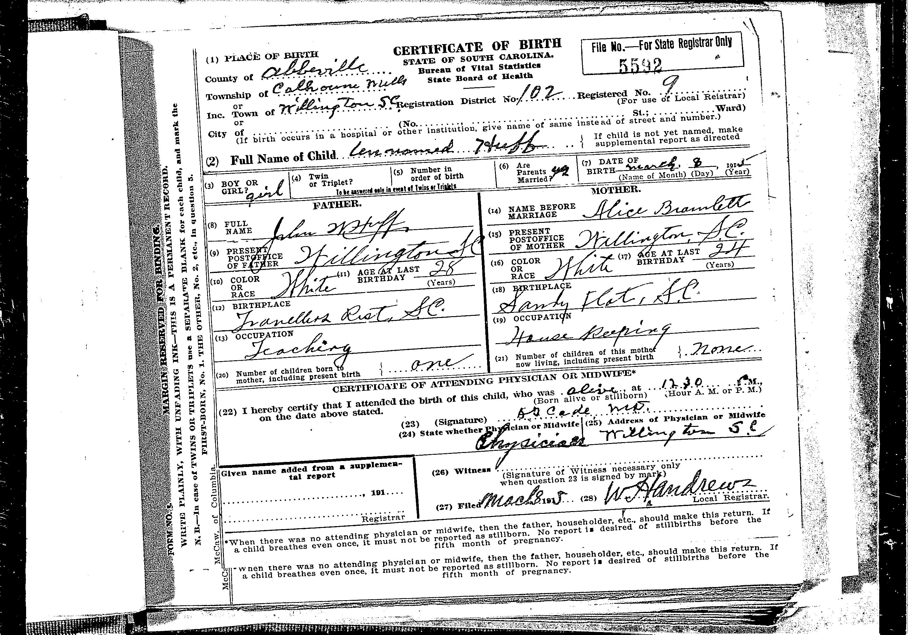 SC Birth Certificate