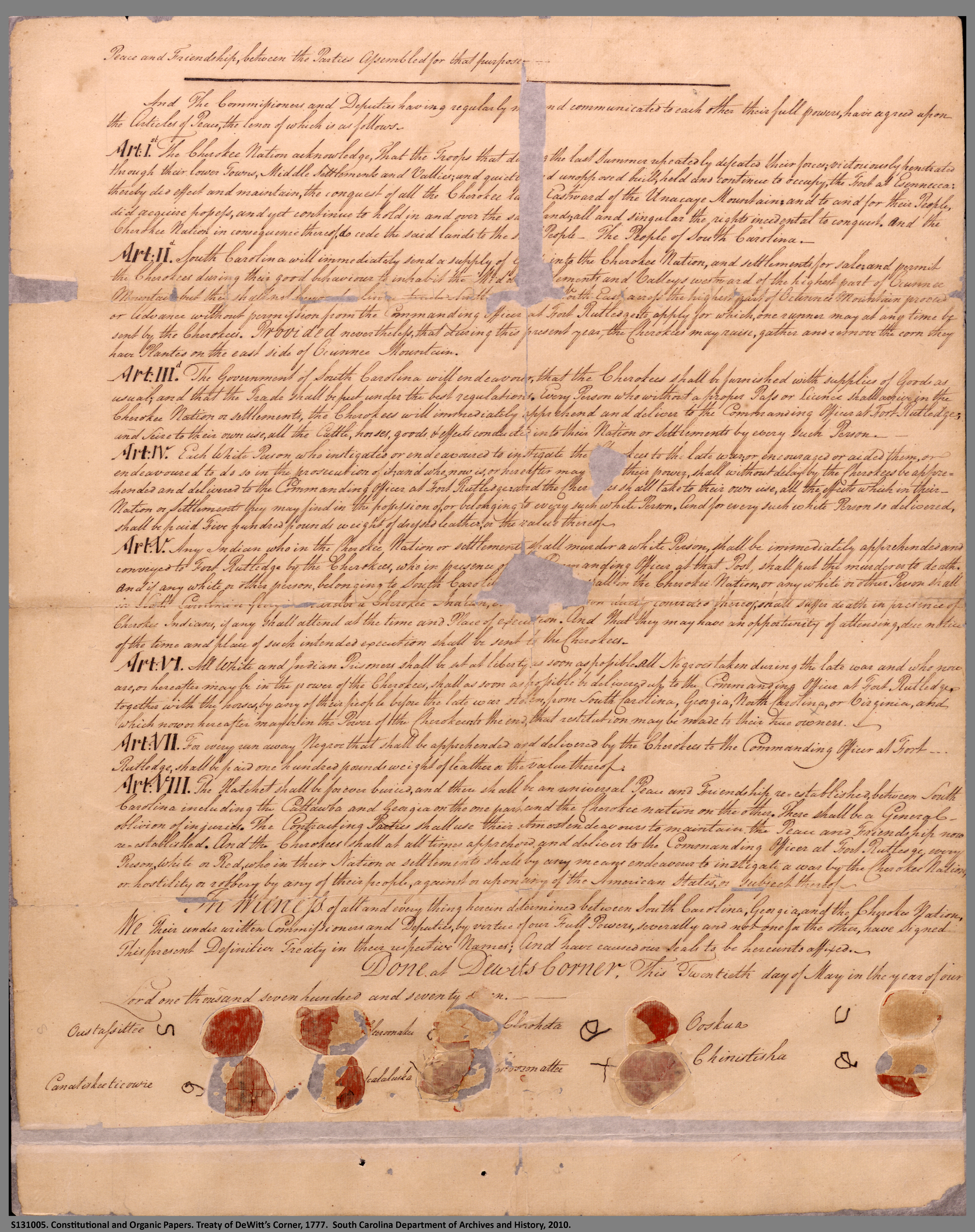 page 2 of the Treaty of Dewitt's Corner, transcription follows